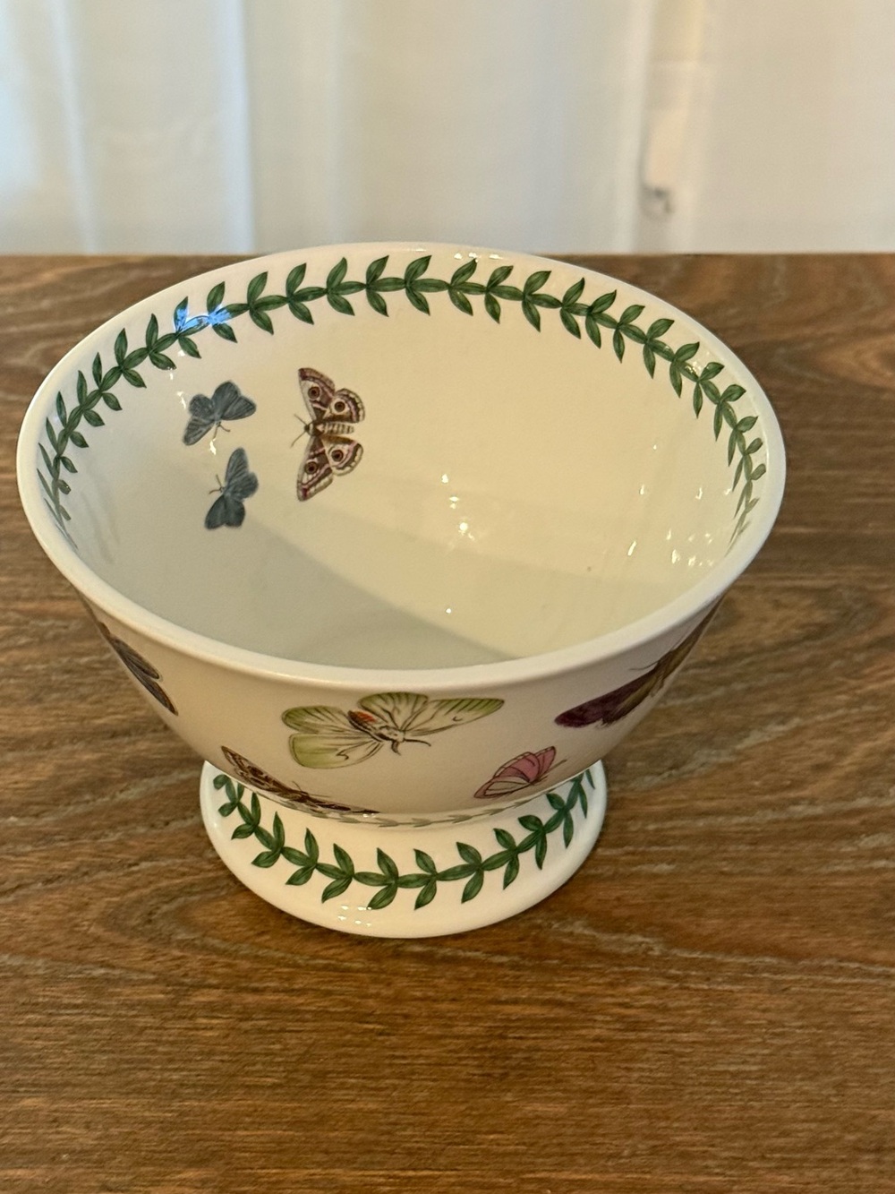 Portmeirion Butterfly-Patterned White and Green Pedestal Bowl